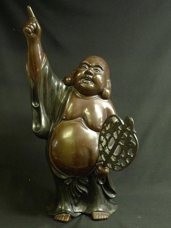 金工美術 銅製 天指布袋像 置物 高さ60cm 七福神 銅像 縁起物 オブジェ ...