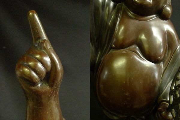 金工美術 銅製 天指布袋像 置物 高さ60cm 七福神 銅像 縁起物 オブジェ